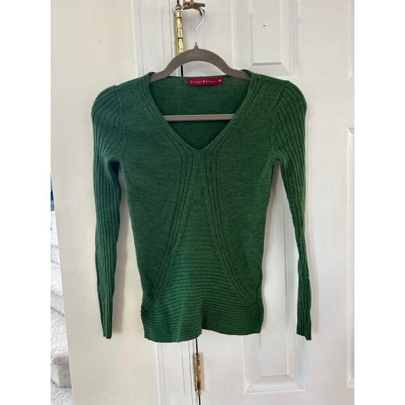 Krimson Klover Green Wool Long Sleeve V-Neck Sweater - Picture 1 of 6